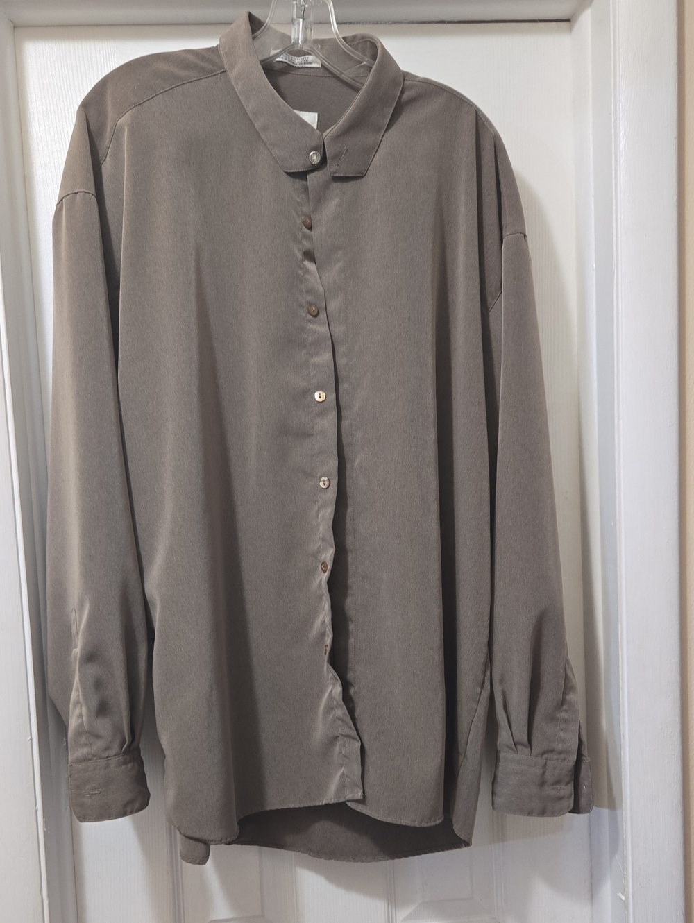 Men's Taupe Long-Sleeve Dress Shirt with Stand Collar